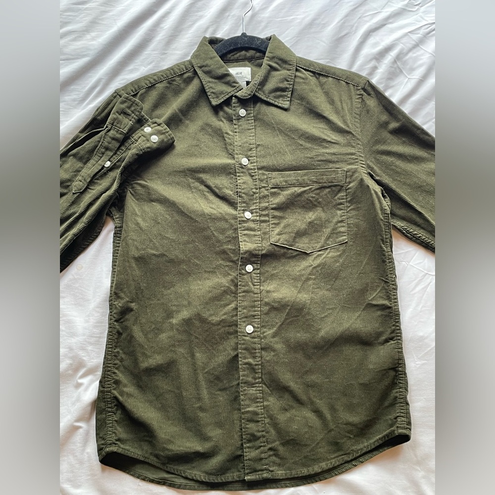 H&M Olive Utility Cotton Button-Down Shirt